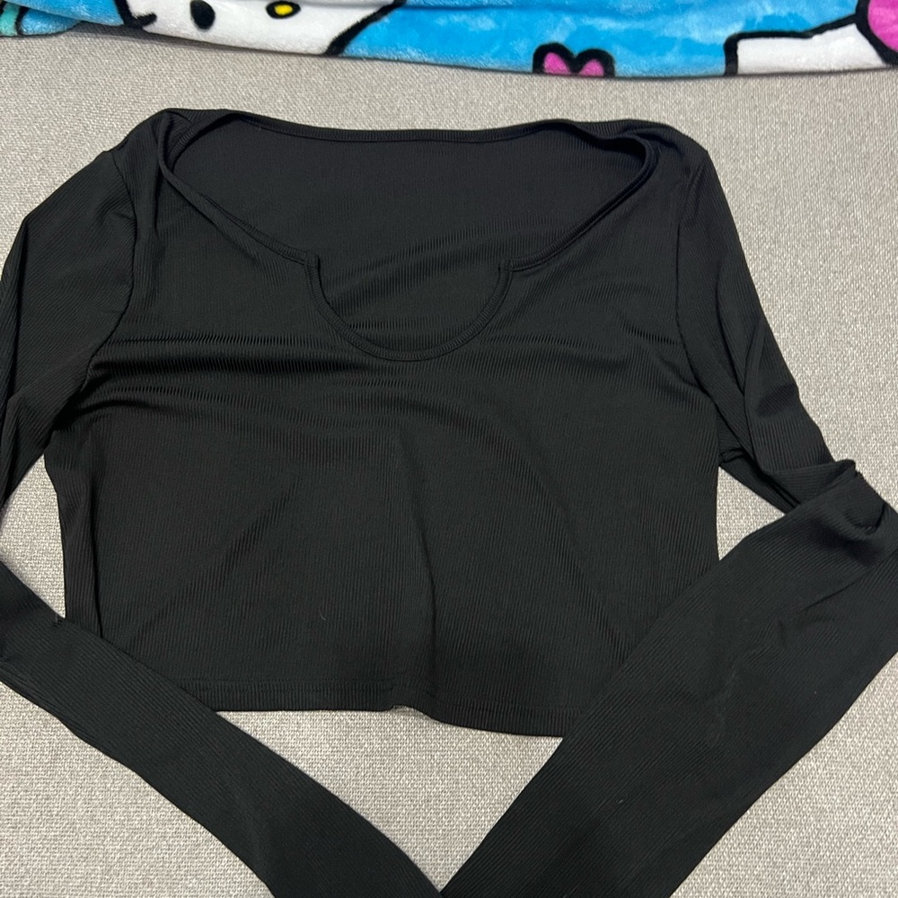 SHEIN Black Ribbed Long Sleeve Top